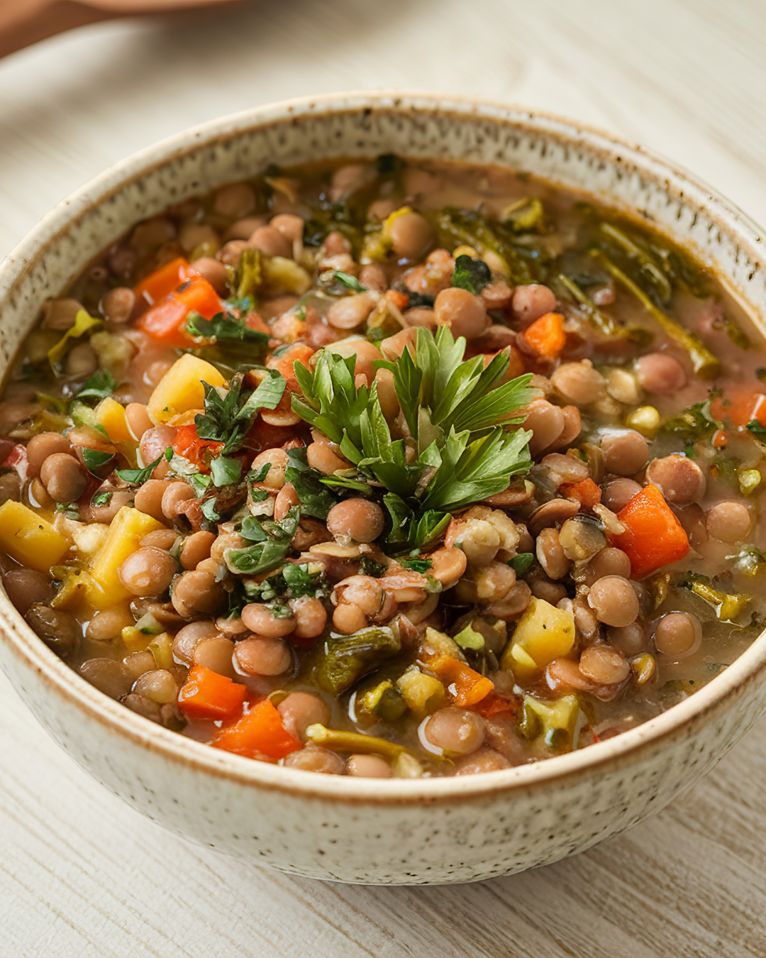 Winter Lentil Vegetable Soup with Potatoes and Greens Recipe